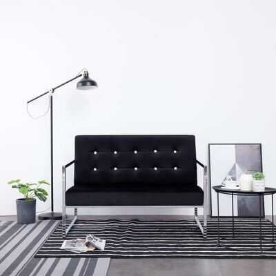 vidaXL Dvivietė sofa su porankiais, juodos sp., chromas ir aksomas