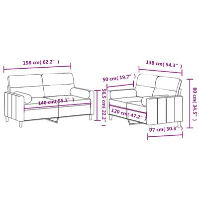 vidaXL Sofos komplektas su pagalvėmis, 2 dalių, kreminis, audinys