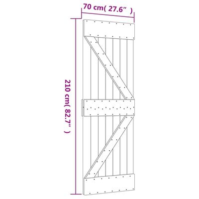 vidaXL Stumdomos durys su įrangos rinkiniu, 70x210cm, pušies masyvas