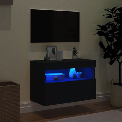 vidaXL Sieninė TV spintelė su LED lemputėmis, juoda, 60x30x40cm