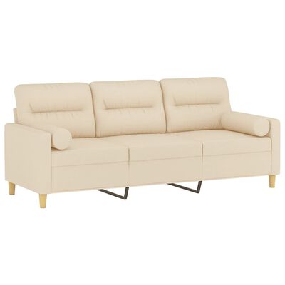 vidaXL Trivietė sofa su pagalvėlėmis, kreminės spalvos, 180cm, audinys