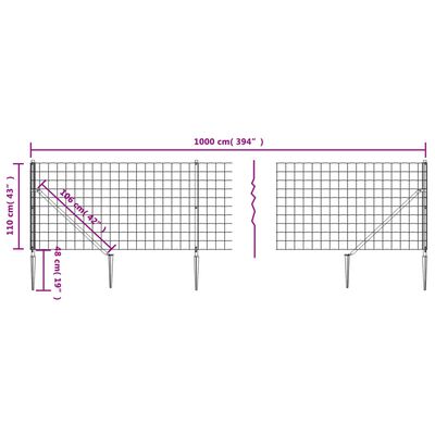 vidaXL Vielinė tinklinė tvora su smaigais, antracito spalvos, 1,1x10m