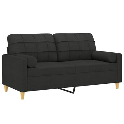 vidaXL Dvivietė sofa su pagalvėlėmis, juodos spalvos, 140cm, audinys