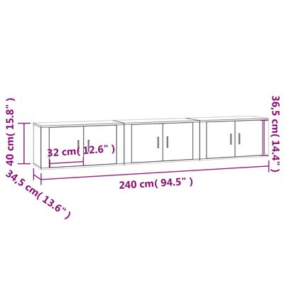 vidaXL Sieninės TV spintelės, 3vnt., rudos ąžuolo, 80x34,5x40cm