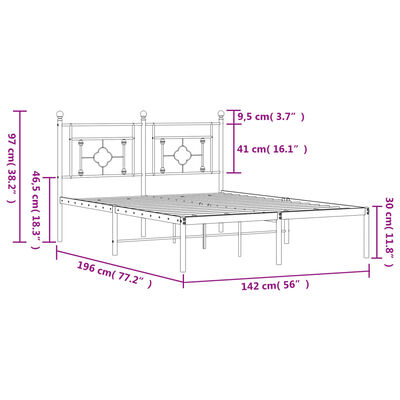 vidaXL Metalinis lovos rėmas su galvūgaliu, juodos spalvos, 135x190cm