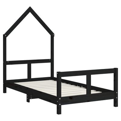 vidaXL Vaikiškos lovos rėmas, juodas, 80x160cm, pušies masyvas