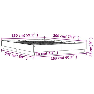 vidaXL Lovos rėmas su LED lemputėmis, sonoma ąžuolo spalvos, 150x200cm