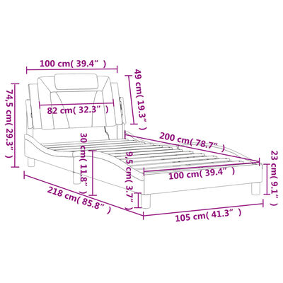 vidaXL Lovos rėmas su LED, juodos spalvos, 100x200cm, dirbtinė oda