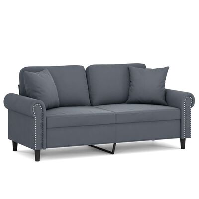 vidaXL Dvivietė sofa su pagalvėlėmis, tamsiai pilka, 140cm, aksomas