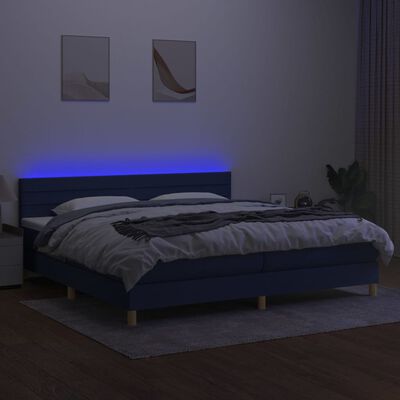 vidaXL Lova su spyruoklėmis/čiužiniu/LED, mėlyna, 200x200 cm, audinys