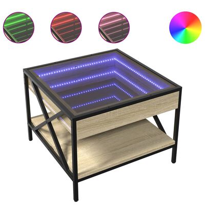 vidaXL Kavos staliukas su Infinity LED lemputėmis, ąžuolo, 50x50x38cm