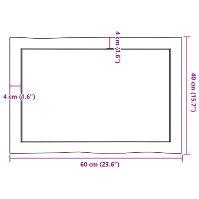 vidaXL Stalviršis, 60x40x(2-6) cm, medienos masyvas, su gyvu kraštu