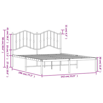 vidaXL Metalinis lovos rėmas su galvūgaliu, baltos spalvos, 135x190cm