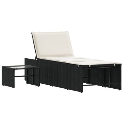 vidaXL Saulės gultai su staliuku, 2vnt., juodos spalvos, poliratanas