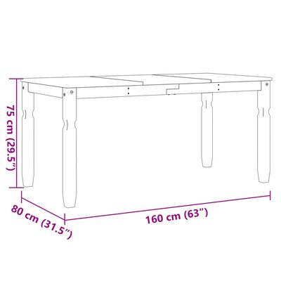 vidaXL Valgomojo stalas Corona, pilkas, 160x80x75cm, pušies masyvas