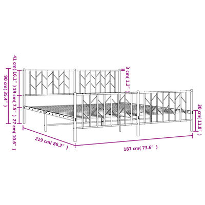 vidaXL Lovos rėmas su galvūgaliu/kojūgaliu, baltas, 183x213cm, metalas