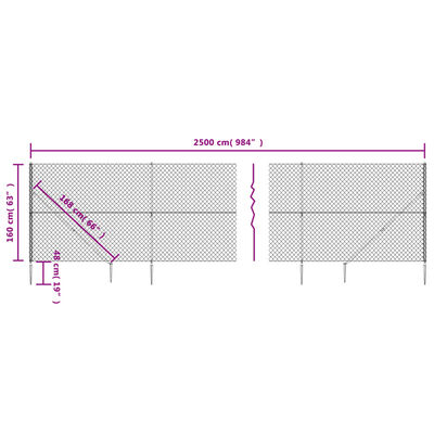 vidaXL Tinklinė tvora su smaigais, sidabrinės spalvos, 1,6x25m