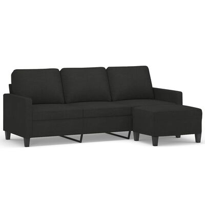 vidaXL Trivietė sofa su pakoja, juodos spalvos, 180cm, audinys