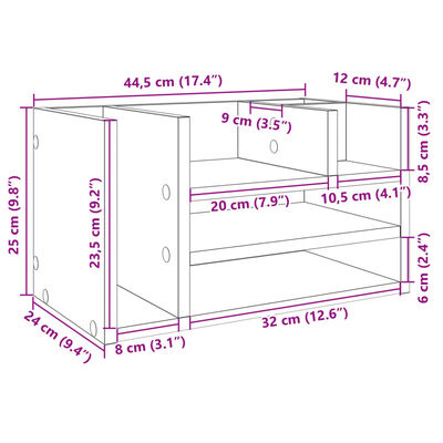 vidaXL Rašomojo stalo lentyna, betono, 44,5x24x25cm, apdirbta mediena