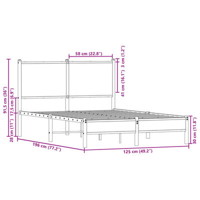 vidaXL Lovos rėmas su galvūgaliu, rudas ąžuolo, 120x190cm, metalas