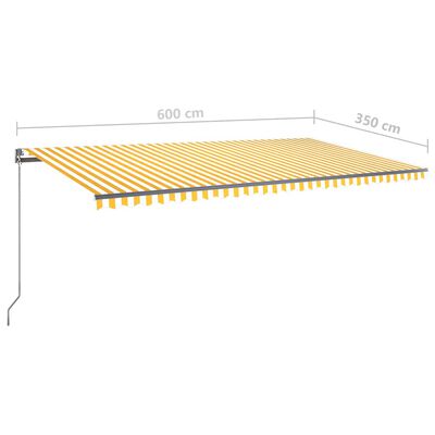 vidaXL Markizė su LED/vėjo jutikliu, geltona/balta, 600x350cm