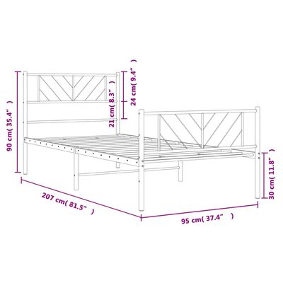 vidaXL Lovos rėmas su galvūgaliu/kojūgaliu, baltas, 90x200cm, metalas