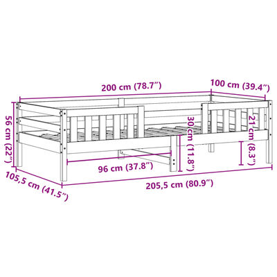 vidaXL Lovos rėmas be čiužinio, 100x200cm, pušies medienos masyvas