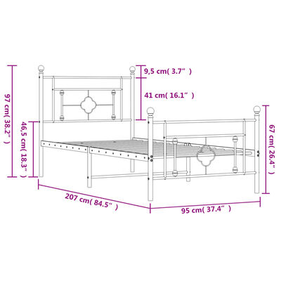 vidaXL Lovos rėmas su galvūgaliu/kojūgaliu, juodas, 90x200cm, metalas