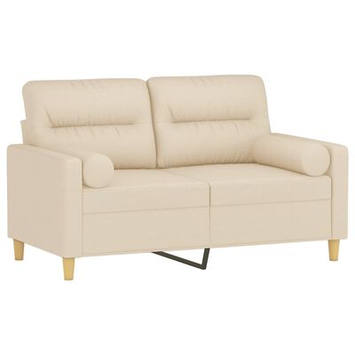 vidaXL Dvivietė sofa su pagalvėlėmis, kreminės spalvos, 120cm, audinys