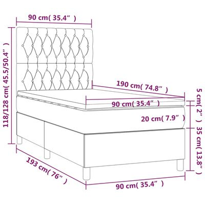 vidaXL Lova su spyruoklėmis/čiužiniu/LED, juoda, 90x190cm, aksomas