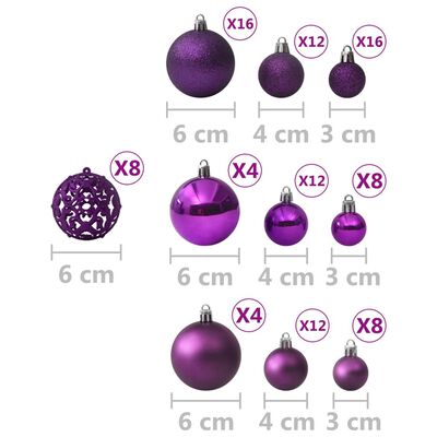 vidaXL Eglutės žaisliukų rinkinys, 100vnt., violetinės spalvos