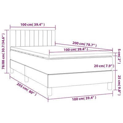 vidaXL Lova su spyruoklėmis/čiužiniu/LED, taupe, 100x200 cm, audinys