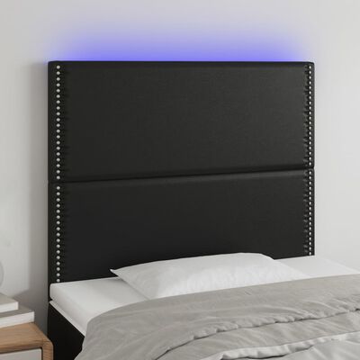 vidaXL Galvūgalis su LED, juodos spalvos, 100x5x118/128cm dirbtinė oda