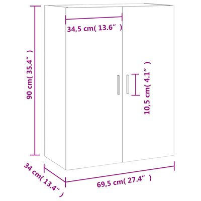 vidaXL Prie sienos montuojama spintelė, pilka ąžuolo, 69,5x34x90cm