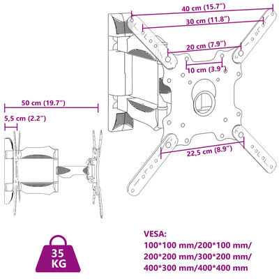 vidaXL Sieninis televizoriaus laikiklis 32-55 colių ekranui, 35kg