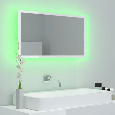 vidaXL Vonios LED veidrodis, baltas, 80x8,5x37cm, akrilas, blizgus