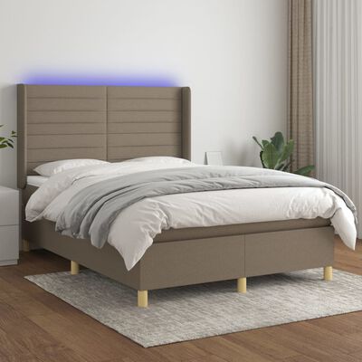 vidaXL Lova su spyruoklėmis/čiužiniu/LED, taupe, 140x190 cm, audinys