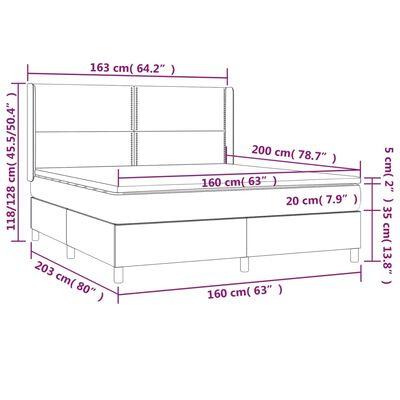 vidaXL Lova su spyruoklėmis/čiužiniu/LED, pilka 160x200cm dirbtinė oda