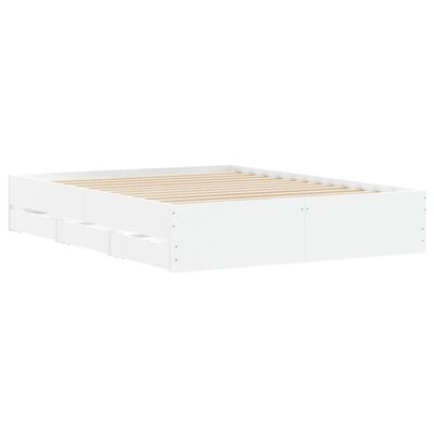 vidaXL Lovos rėmas su stalčiais, baltas, 150x200cm, apdirbta mediena