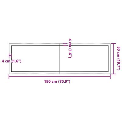 vidaXL Stalviršis, 180x50x(2-6) cm, medienos masyvas, su gyvu kraštu