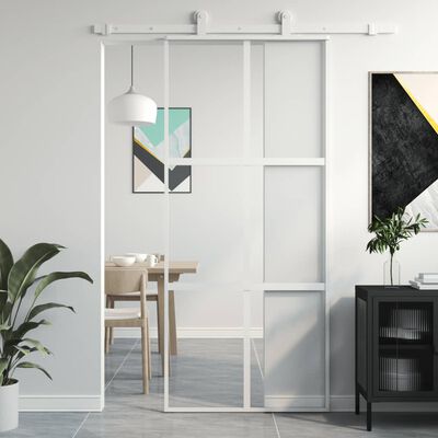 vidaXL Stumdomos durys, baltos, 90x205cm, grūdintas stiklas/aliuminis
