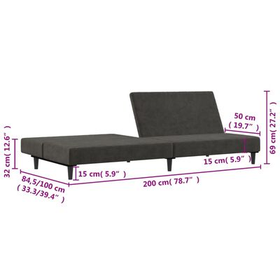 vidaXL Dvivietė sofa-lova, tamsiai pilkos spalvos, aksomas