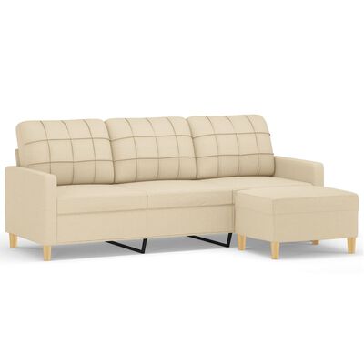 vidaXL Trivietė sofa su pakoja, kreminės spalvos, 180cm, audinys