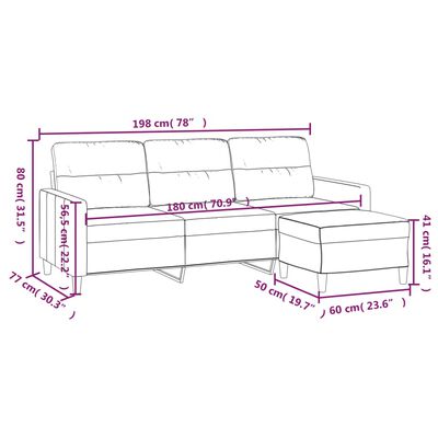 vidaXL Trivietė sofa su pakoja, taupe spalvos, 180cm, audinys