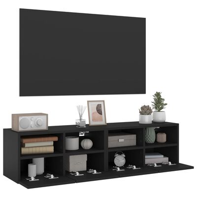 vidaXL Sieninės TV spintelės, 2vnt., juodos, 60x30x30cm, mediena