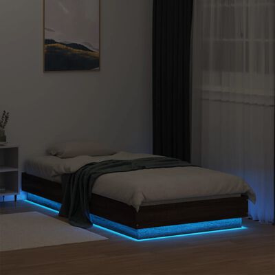 vidaXL Lovos rėmas su LED lemputėmis, rudos ąžuolo spalvos, 90x190cm