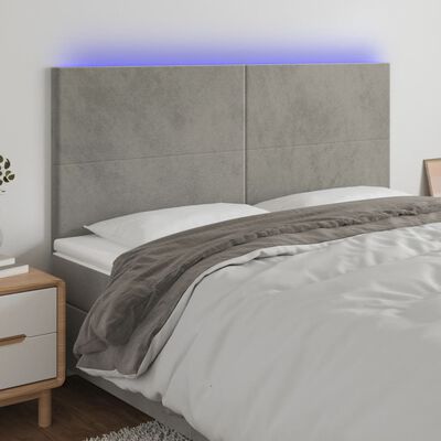 vidaXL Galvūgalis su LED, šviesiai pilkas, 160x5x118/128cm, aksomas