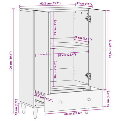 vidaXL Komoda, 60x33x100cm, mango medienos masyvas