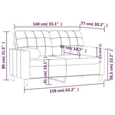 vidaXL Dvivietė sofa su pagalvėlėmis, juodos spalvos, 140cm, audinys