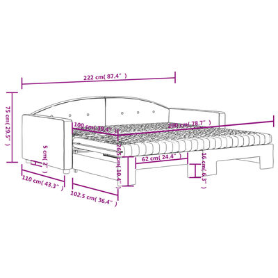 vidaXL Lova su ištraukiama dalimi/čiužiniu, rožinė, 100x200cm, aksomas